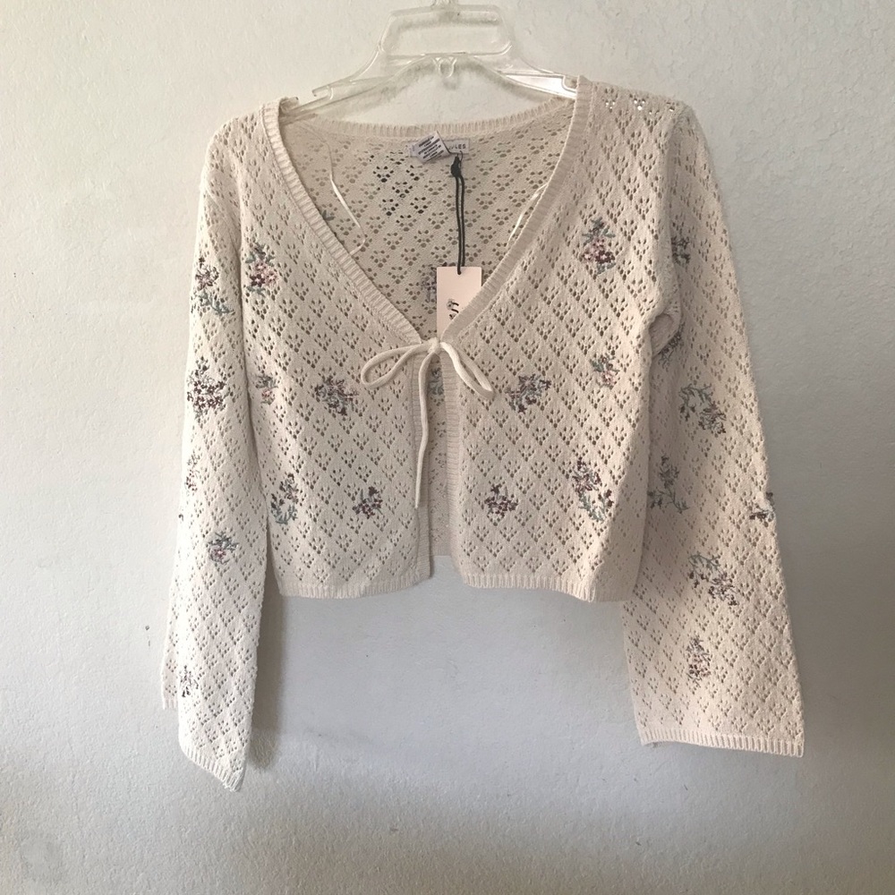 Chic Cream Floral Women's Cardigan